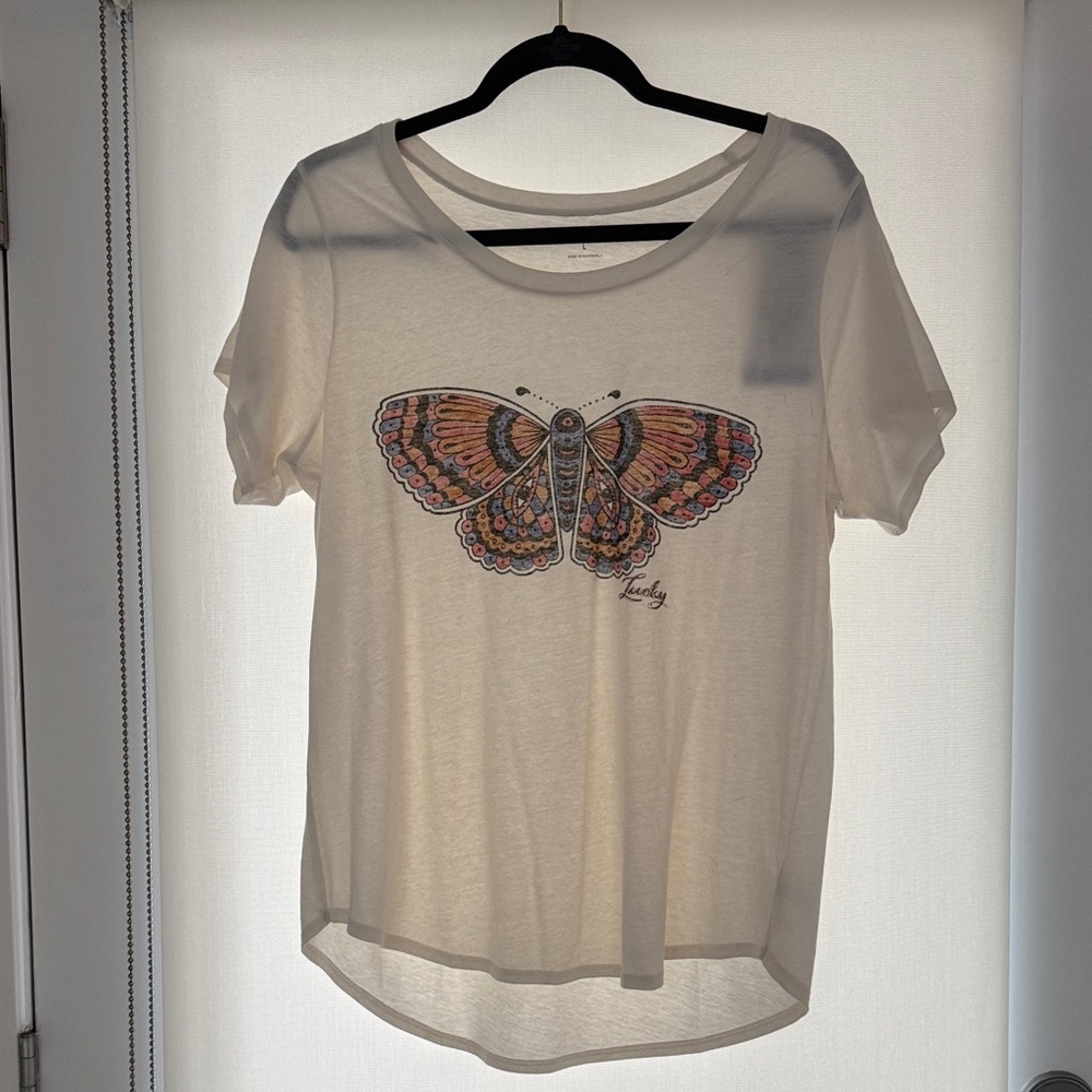 Lucky Brand Beige Butterfly Tee